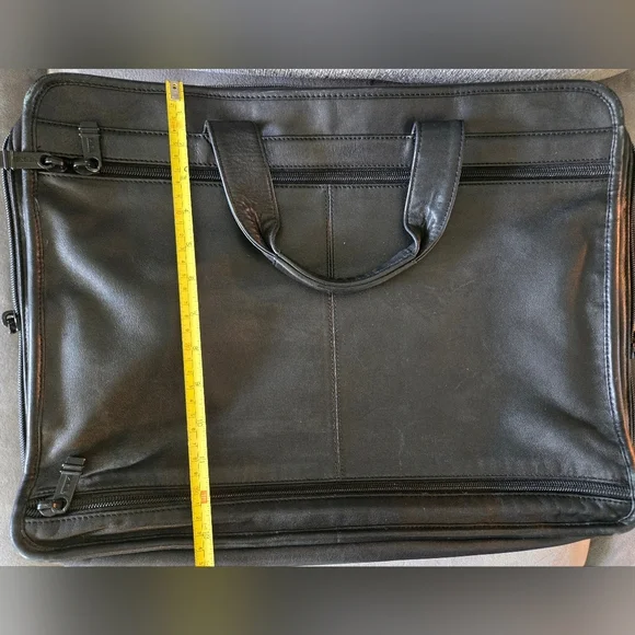 Tumi Black Leather Expandable Laptop Bag - Picture 12 of 13